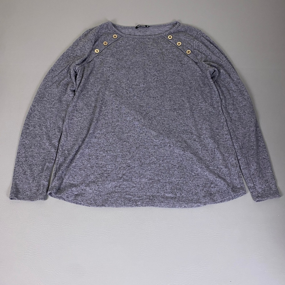 Pink Clover Top Women's Size XL Gray Heathered Long Sleeve Button Shoulder